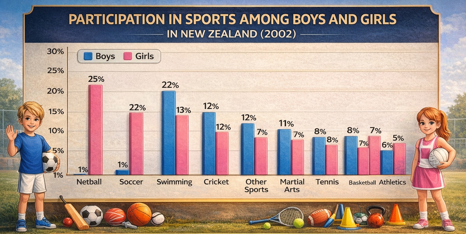 [Writing Task 1 - Bar Chart] The most common sports played in New Zealand