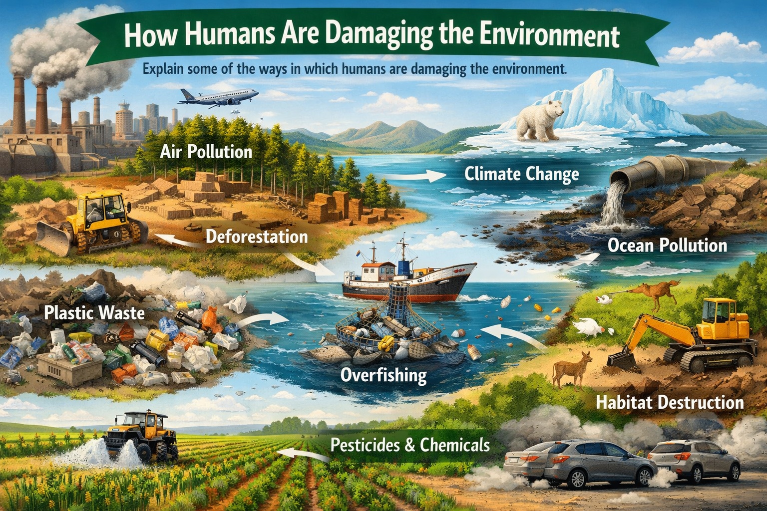 [Writing Task 2] Explain some of the ways in which humans are damaging the environment